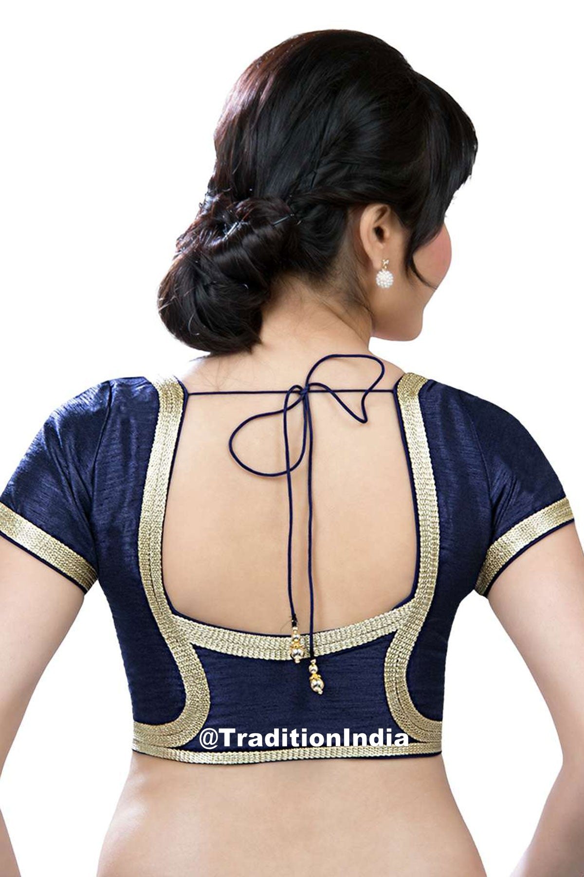 Navy Blue Short Sleeves Saree Blouse, Traditional Blouse, Designer Saree Blouse, Indian Saree Blouse, Ready To Wear Blouse, Indian Saree Blouse, Sari Blouse