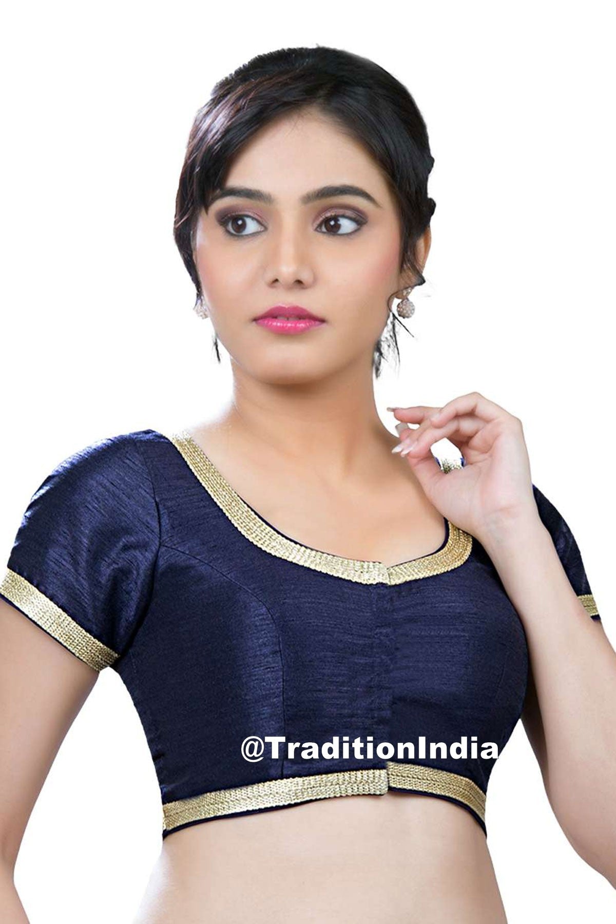 Navy Blue Short Sleeves Saree Blouse, Traditional Blouse, Designer Saree Blouse, Indian Saree Blouse, Ready To Wear Blouse, Indian Saree Blouse, Sari Blouse