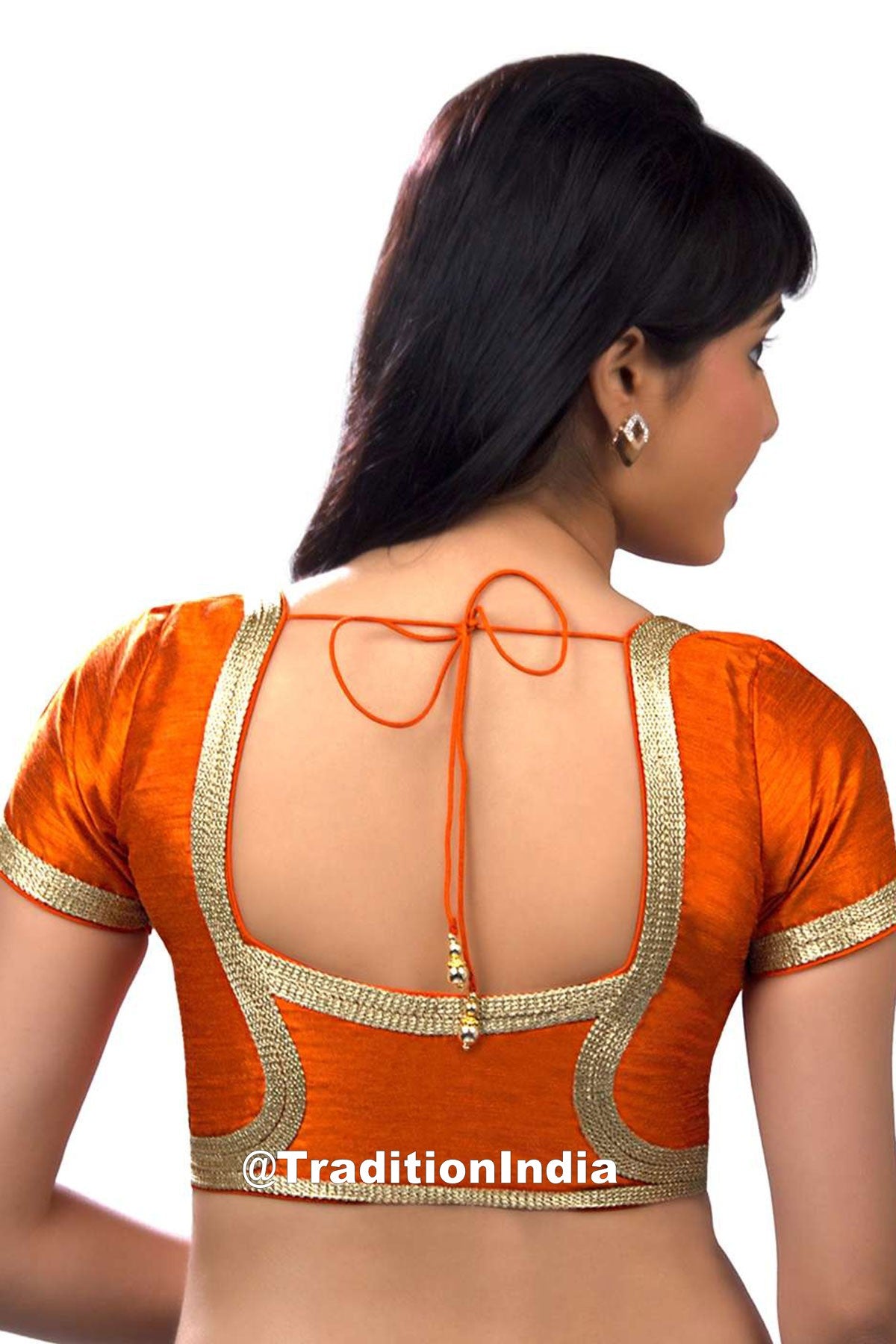 Designer Saree Blouse, Orange Dupion Silk Short Sleeves Saree Blouse, Indian Saree Blouse, Ready To Wear Blouse, Indian Saree Blouse, Sari Blouse, Traditional Blouse