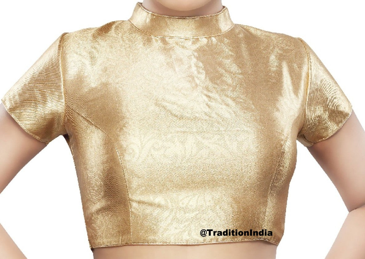 Golden Brocade Silk Sari Blouse, Ready To Wear Blouse, Indian Saree Blouse, Readymade Sari Blouse, Saree Blouse