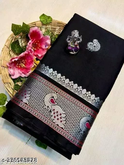 New Black Saree, Jariwork Saree, Peacock Desighner Saree, Bollywood sari,