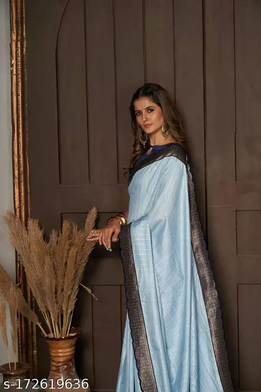 Designer Blue Border, Light Blue Fancy Saree, Party Wear Art Silk Saree,Bollywood Style Saree