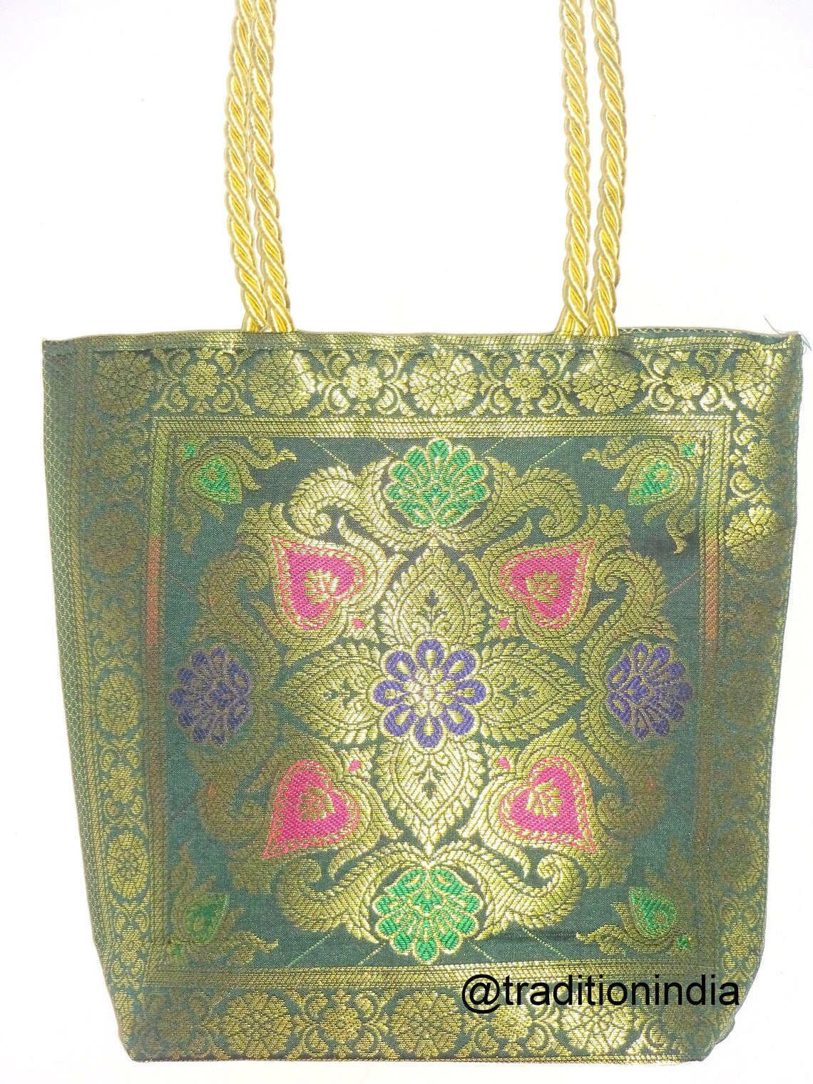 Indian Handmade Purse, Women's Banarasi Silk Bag , Girl's Shoulder Bag, Banarasi Brocade Bag, Return Gift Item, Wedding Bag, Shagun Bag