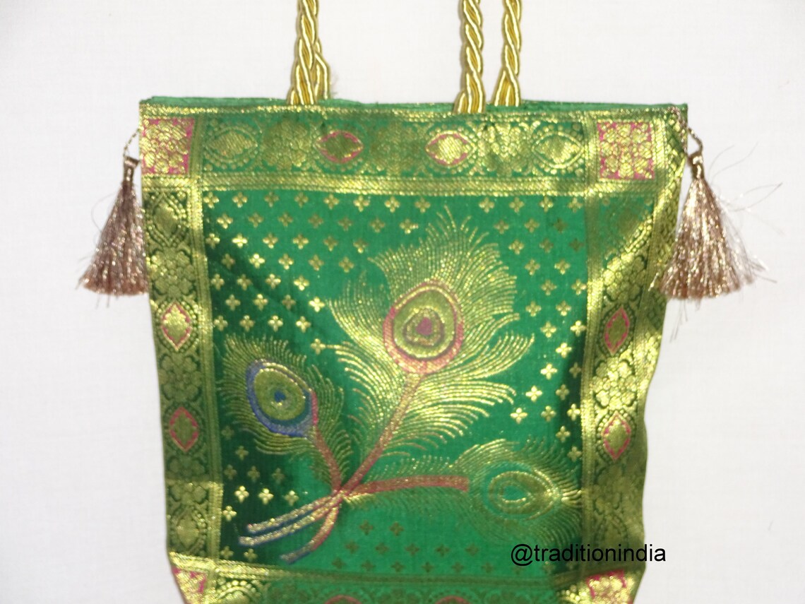 Indian Handmade Purse, Women's Banarasi Silk Bag , Girl's Shoulder Bag, Banarasi Brocade Bag, Return Gift Item, Wedding Bag, Shagun Bag