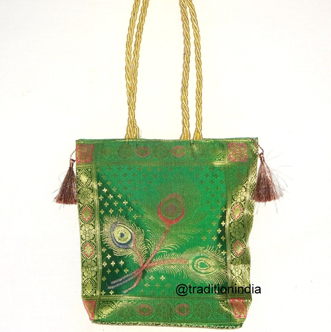 Indian Handmade Purse, Women's Banarasi Silk Bag , Girl's Shoulder Bag, Banarasi Brocade Bag, Return Gift Item, Wedding Bag, Shagun Bag