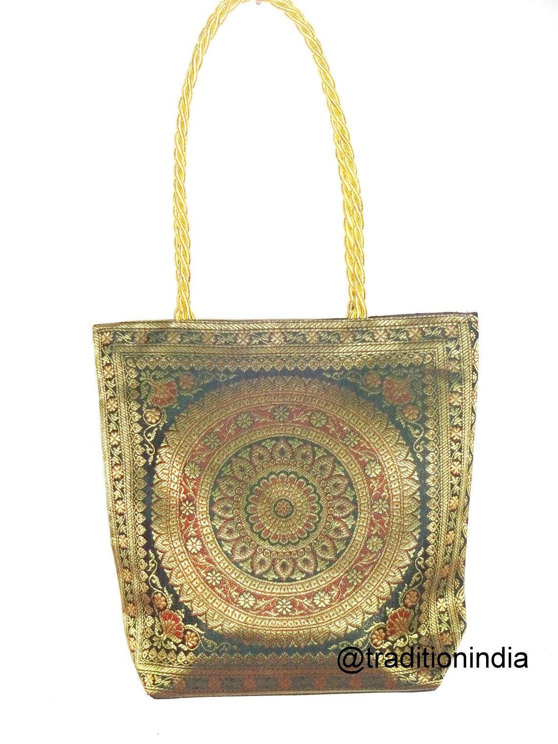 Indian Handmade Purse, Women's Banarasi Silk Bag , Girl's Shoulder Bag, Banarasi Brocade Bag, Return Gift Item, Wedding Bag, Shagun Bag