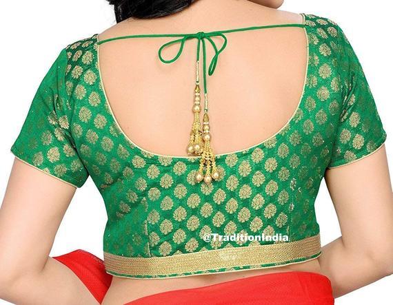 Green Sari Blouse, Chanderi Silk Saree Blouse, Ready To Wear Blouse, Saree Blouse, Readymade Sari Blouse, Saree Blouse