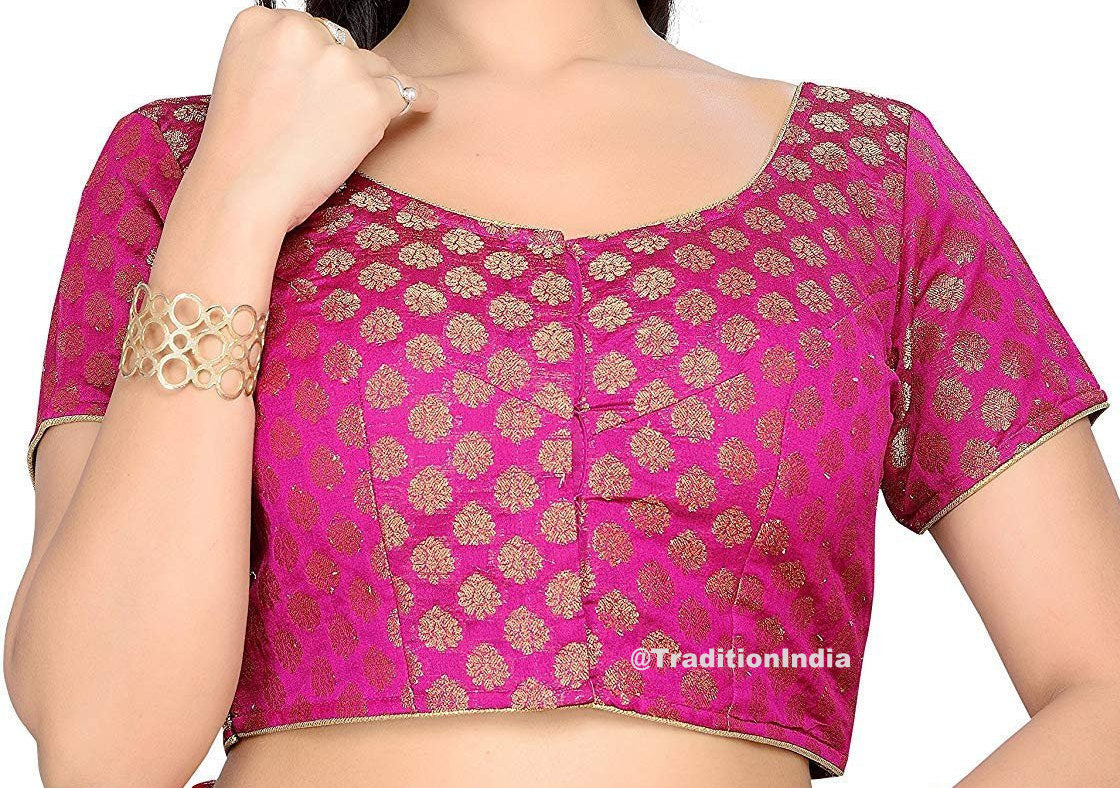 Readymade Hot Pink Blouse, Banarasi Chanderi Silk Saree Blouse, Ready To Wear Blouse, Indian Saree Blouse, Sari Blouse, DesignerSaree Blouse