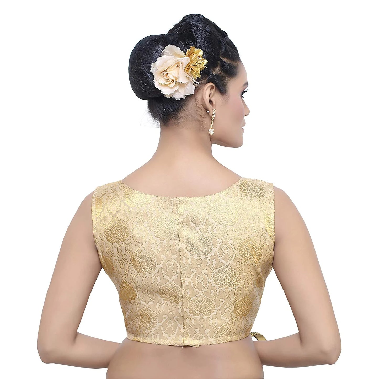 Golden Sleeveless Saree Blouse Readymade Saree Blouse, Indian Saree Blouse, Readymade Sari Blouse, Saree Blouse Traditional Indian Saree Blouse, Ready To Wear Blouse, Indian Blouse