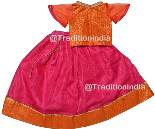Designer Lehenga Choli, Orange & Pink Girls Lehenga Choli, Kids Lehenga Blouse, Indian Kids Dresses, Kids Outfits, Baby Girls Lehenga