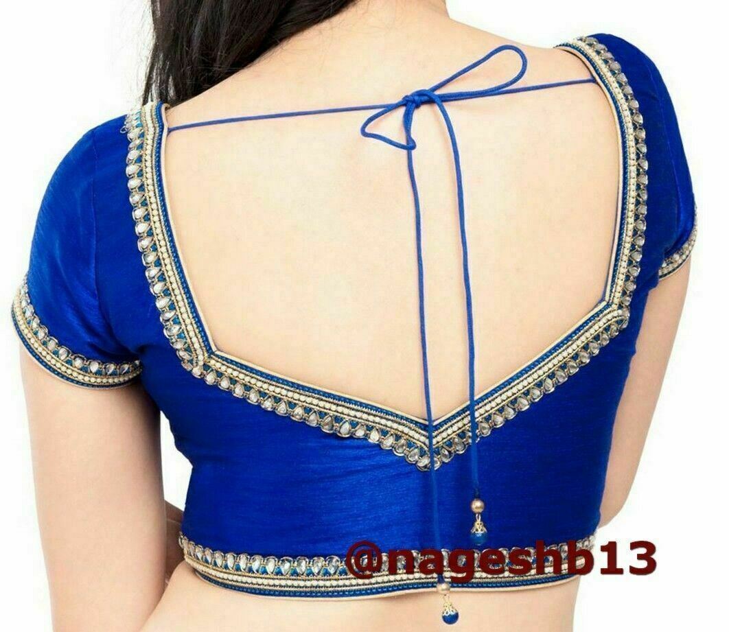 Royal Blue Kundan Work Saree Blouse, Dupion Silk Saree Blouse, Readymade Saree Blouse, Designer Sari Blouse, Saree Blouse Traditional Indian Saree Blouse, Indian Blouse