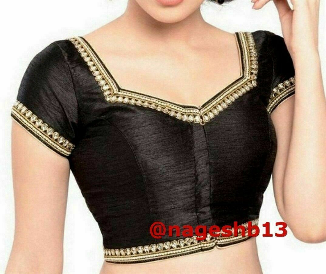 Designer Black Kundan Work Saree Blouse, Dupion Silk Saree Blouse, Readymade Saree Blouse, Designer Sari Blouse, Saree Blouse Traditional Indian Saree Blouse, Indian Blouse