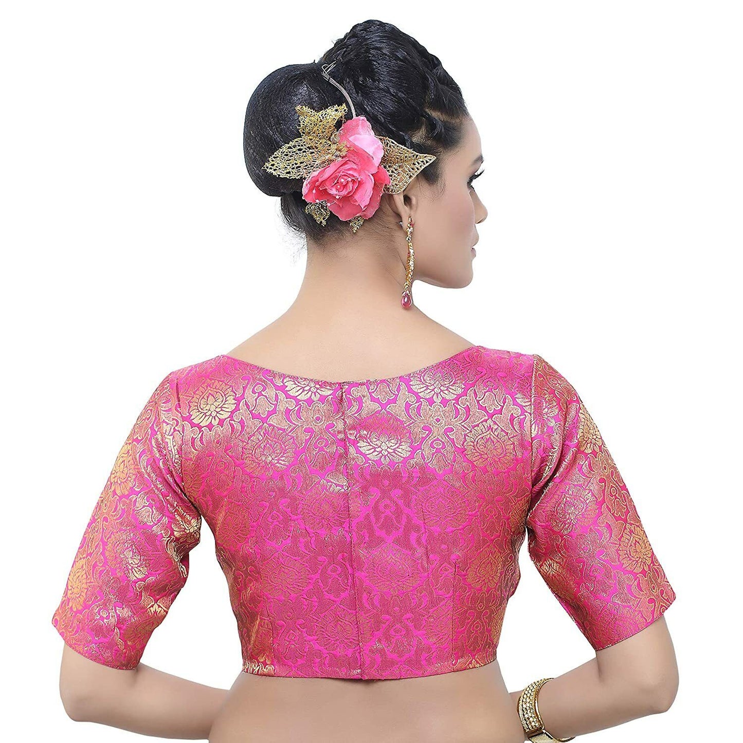 Hot Pink Banarasi Silk Saree Blouse, Indian Saree Blouse Readymade Saree Blouse, Indian Saree Blouse, Readymade Sari Blouse, Saree Blouse Traditional Indian Saree Blouse, Ready To Wear Blouse, Indian Blouse