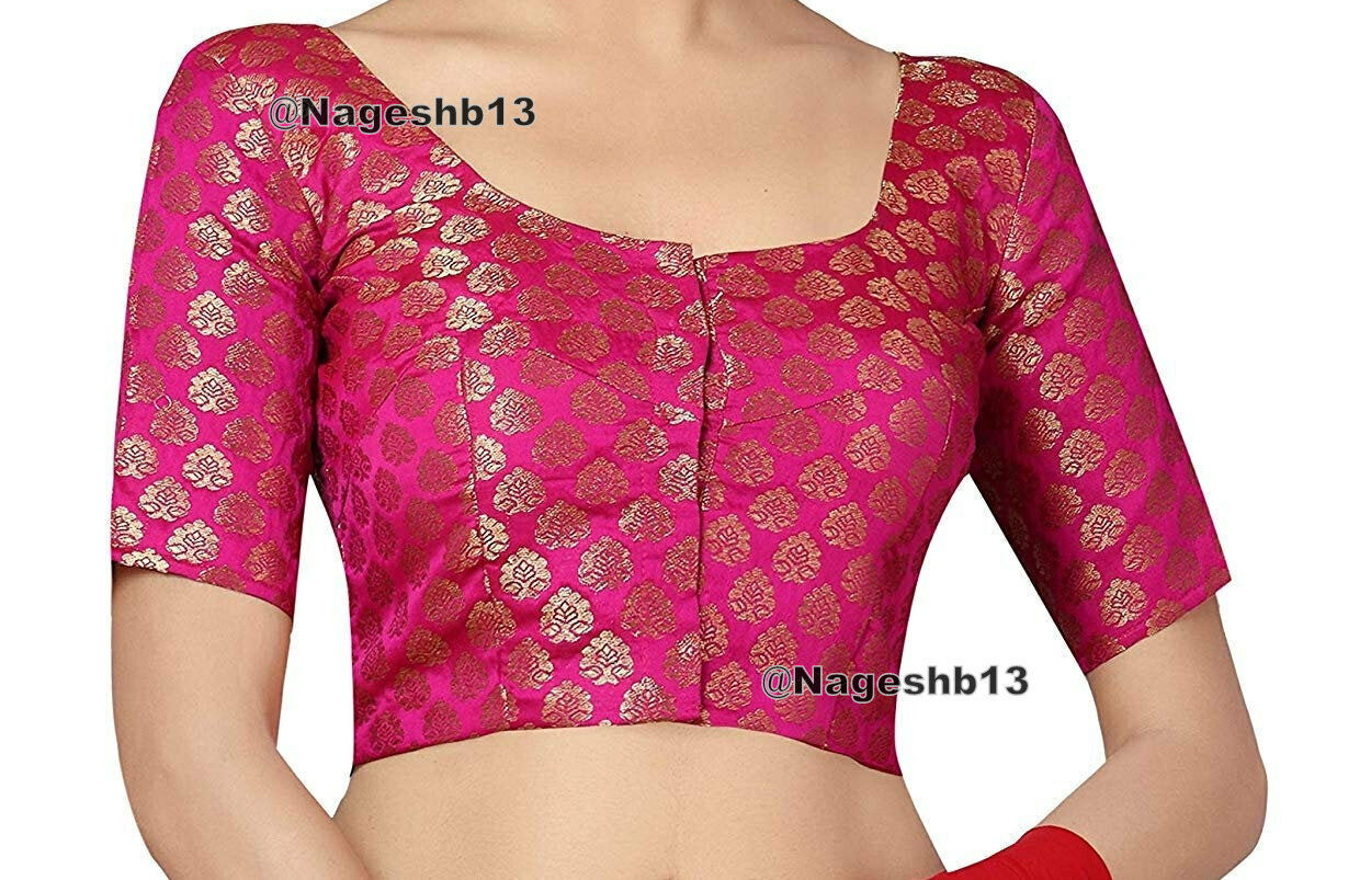 Ready To Wear Hot Pink Saree Blouse, Chanderi Silk Saree Blouse, Readymade Saree Blouse, Readymade Sari Blouse, Saree Blouse Traditional Indian Saree Blouse, Indian Blouse