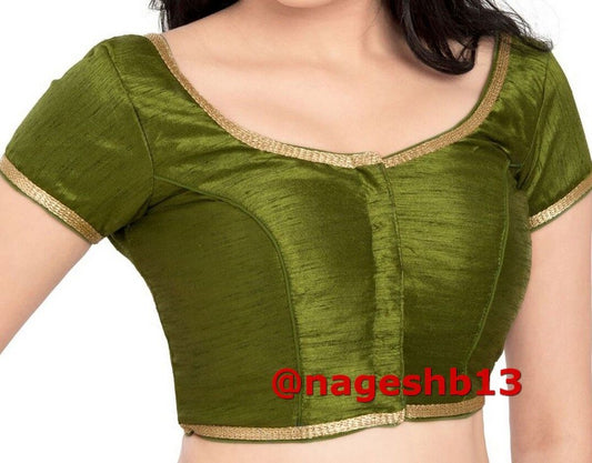 Designer Olive Green Saree Blouse, Dupion Silk Saree Blouse, Readymade Saree Blouse, Designer Sari Blouse, Saree Blouse Traditional Indian Saree Blouse, Indian Blouse