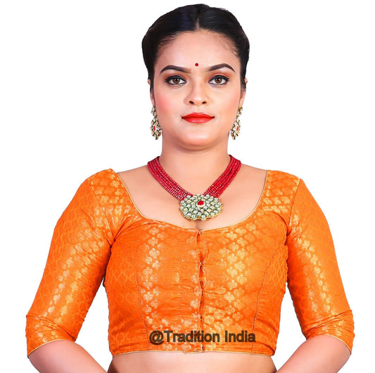 Readymade Saree Blouse, Indian Saree Blouse, Readymade Orange Sari Blouse, Saree Blouse Traditional Indian Saree Blouse, Ready To Wear Blouse, Indian Blouse