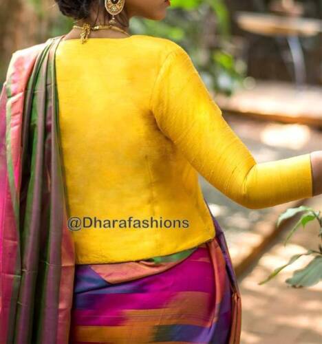 Yellow Jacket Style Sari Blouse, Dupion Silk Saree Blouse, Readymade Saree Blouse, Designer Sari Blouse, Saree Blouse Traditional Indian Saree Blouse, Indian Blouse