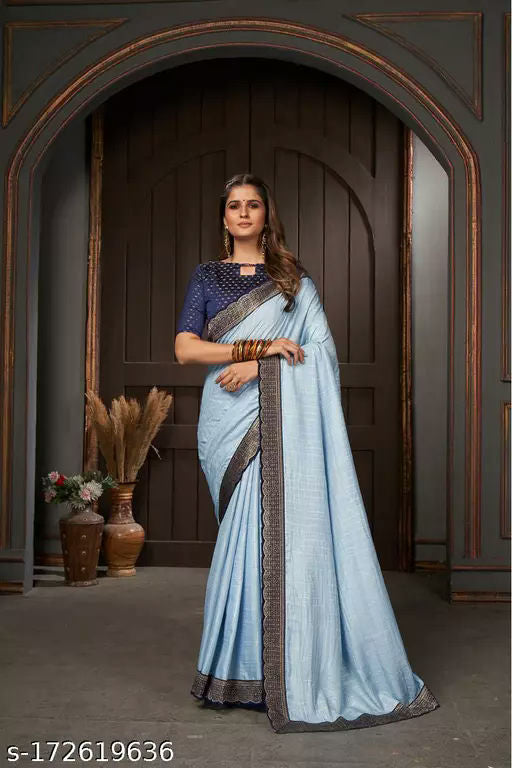 Designer Blue Border, Light Blue Fancy Saree, Party Wear Art Silk Saree,Bollywood Style Saree