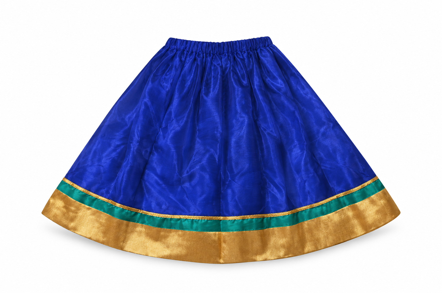 Girls Teal Green Brocade Choli with Royal Blue Lehenga and Dupatta - skirt view