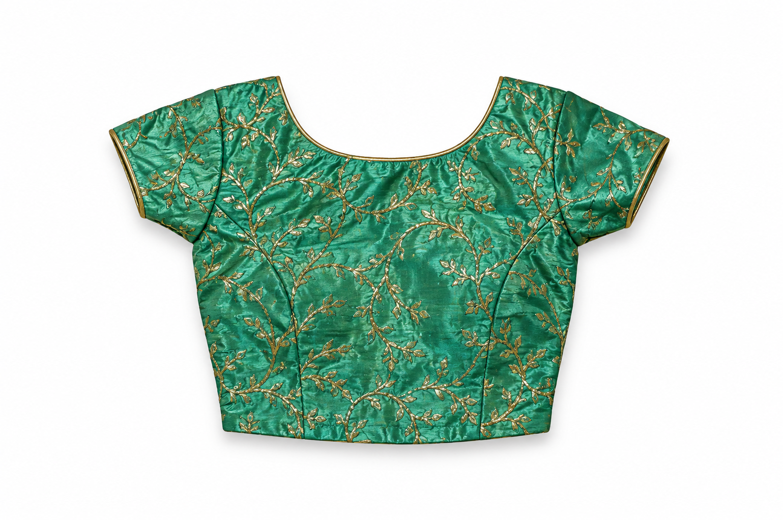 Girls Teal Green Brocade Choli with Royal Blue Lehenga and Dupatta - top view