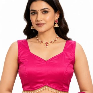 TRADITIONINDIA Sweetheart Neck Sleeveless Taffeta Silk Saree Blouse, Dangling Pearl Trim, Multiple Colors