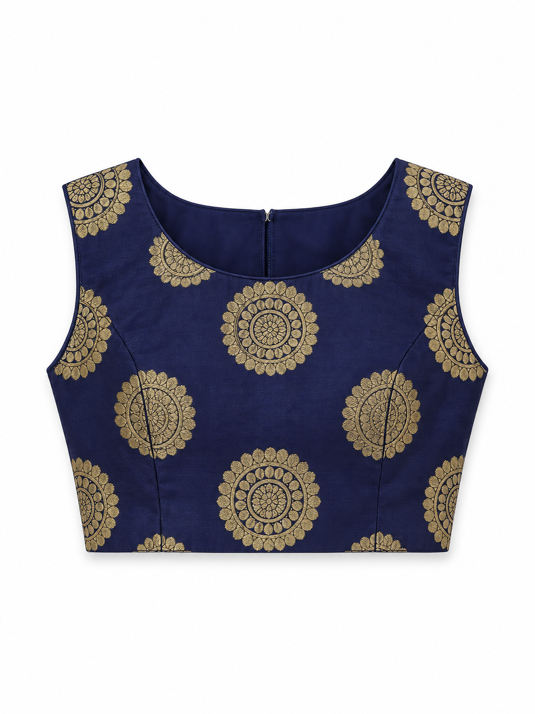 Girls Navy Gold Medallion Choli with Orange Net Lehenga and Dupatta - top view