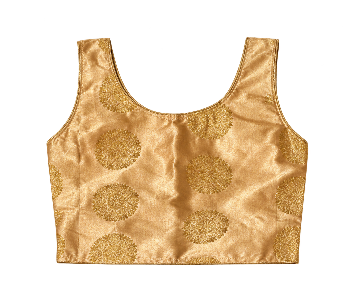 Girls Gold Medallion Choli with White Mirror Lehenga and Dupatta - top view