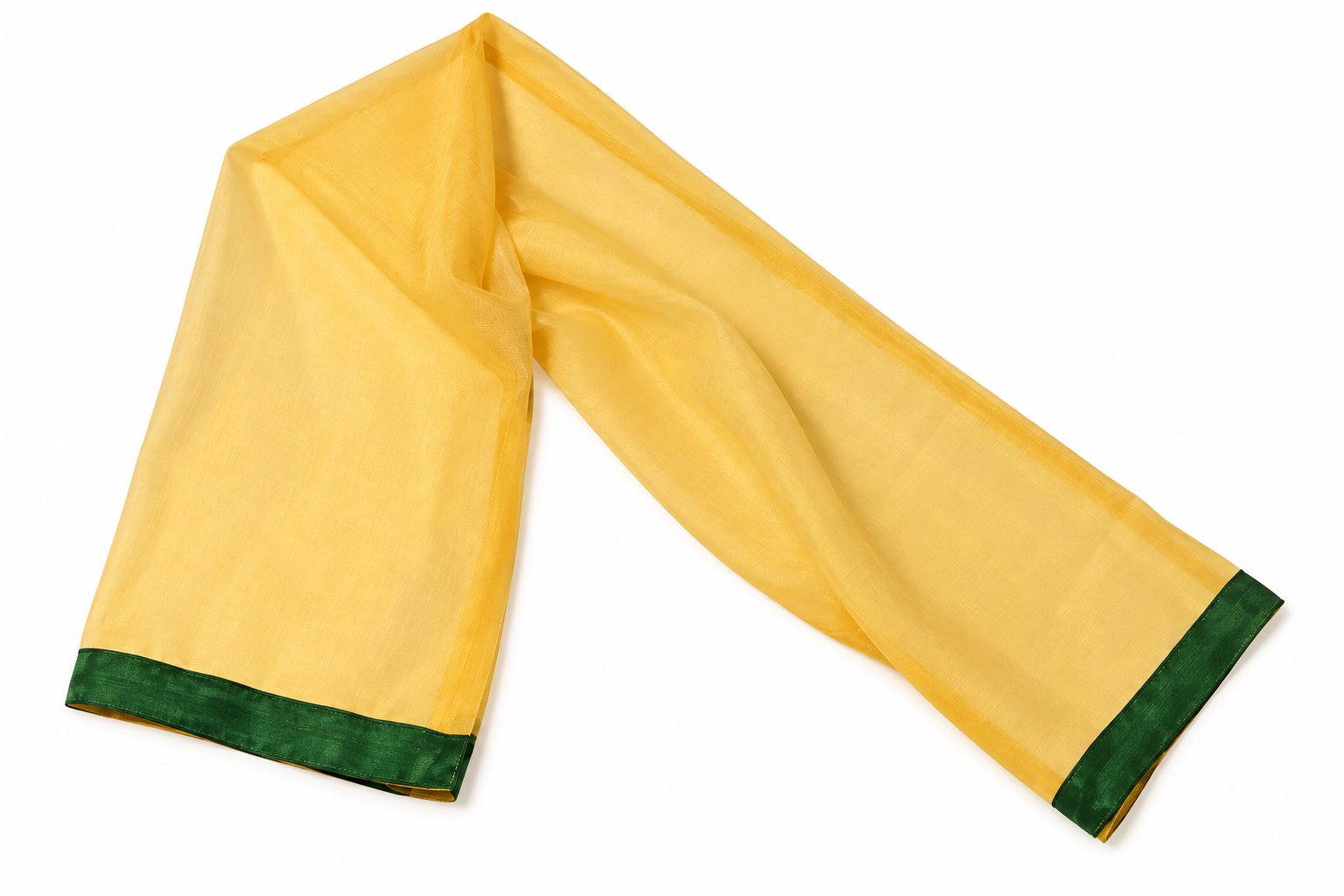 Yellow net dupatta with matching dark green border