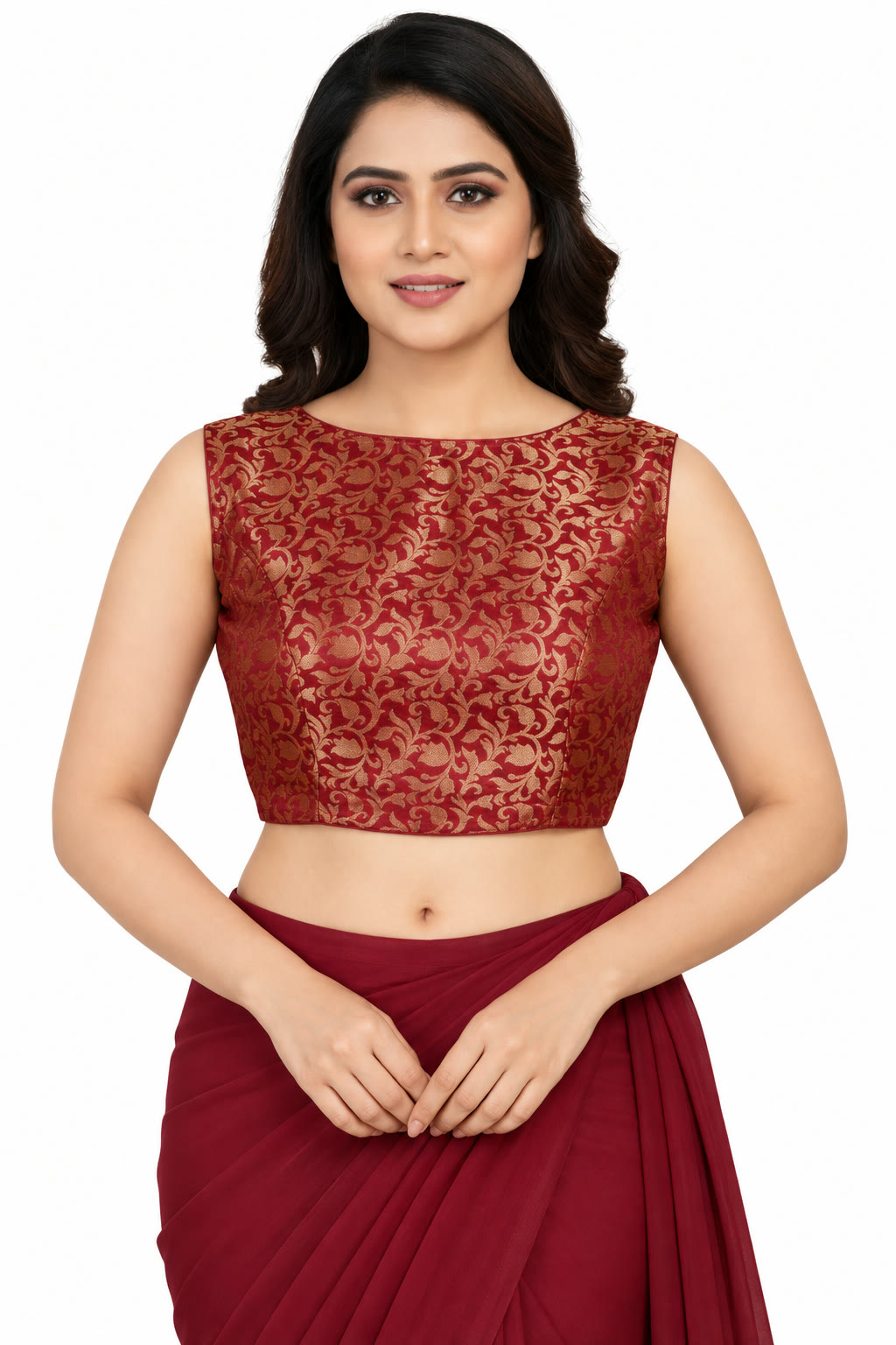 Saree blouse front view on model, Etsy design 1218545970