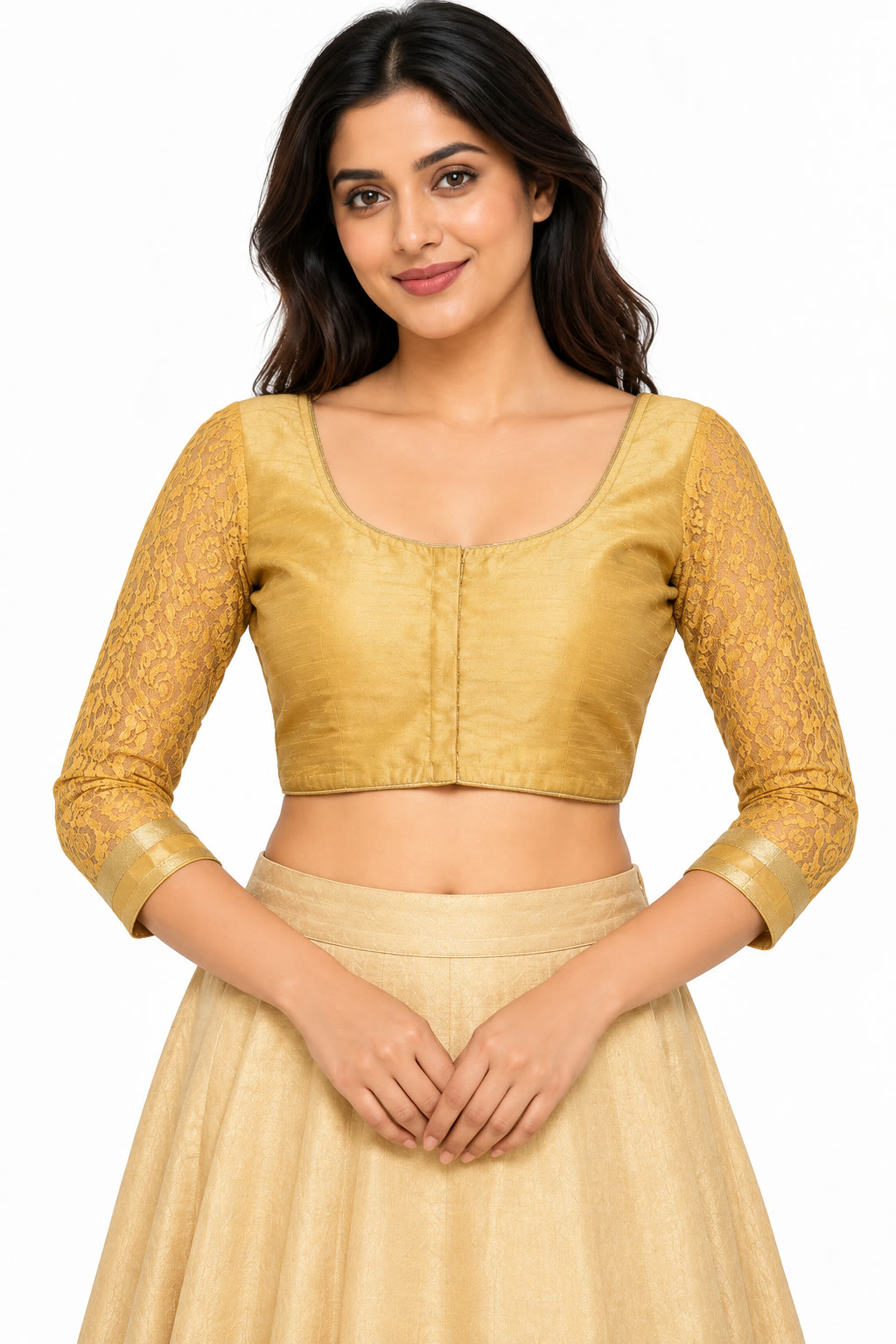 Saree blouse front view on model, Etsy design 1219871533