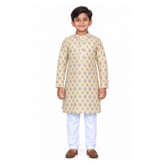 Boys Multicolor Kurta Pajama Set: Cotton Blend Indian Party Wear - model front view