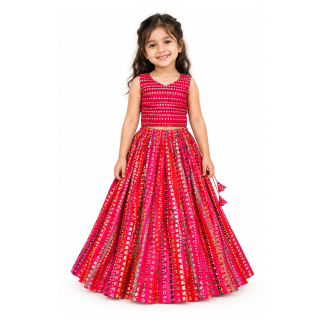Girls Bandhani Print Cotton Lehenga Choli Set with Net Dupatta | 4 Colors - model front view