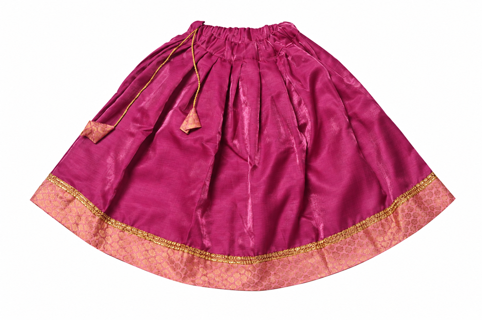 Girls Purple and Peach Asymmetric Choli with Plum Lehenga - skirt view