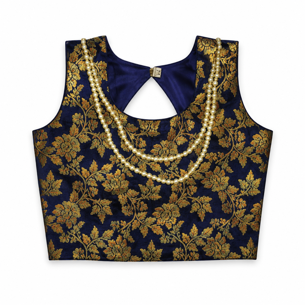 Girls Navy Gold Floral Choli with Yellow Lehenga and Pale Gold Dupatta - top view