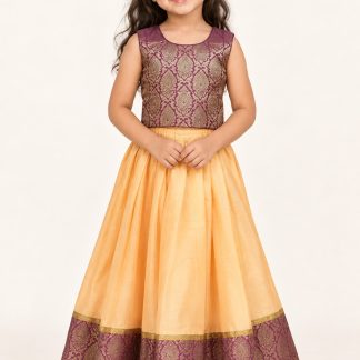 Peach and Magenta Girls Lehenga Choli, Readymade Kids Indian Ehinic Wear — front view