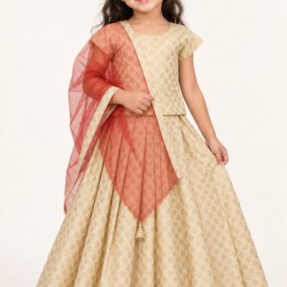 Readymade Girls Pink Lehenga Choli, Kids Ehinic Wear South Indian Pattu Pavadai — front view