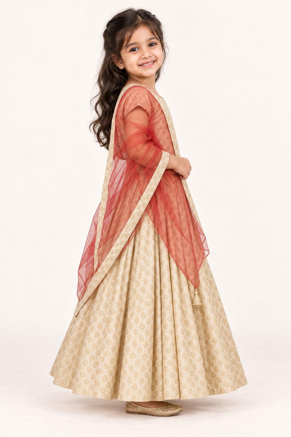 Readymade Girls Pink Lehenga Choli, Kids Ehinic Wear South Indian Pattu Pavadai — side view