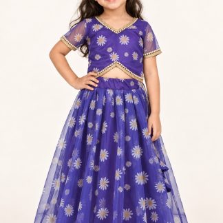 Girls Purple Organza Lehenga Choli, Readymade Kids Indian Ethnic Wear, New Born Festive Dress — front view