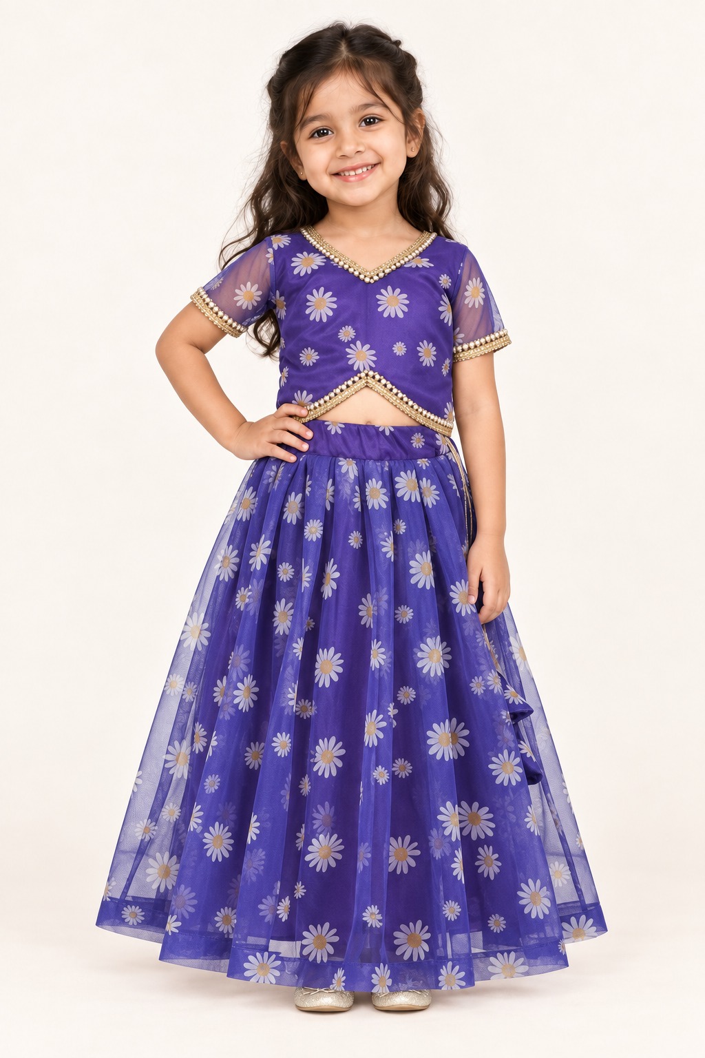 Girls Purple Organza Lehenga Choli, Readymade Kids Indian Ethnic Wear, New Born Festive Dress — front view
