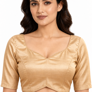 Golden Taffeta Silk Sweetheart Neck Saree Blouse with Keyhole Back — front view