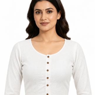 White Stretchable Saree Blouse, Long Sleeves Crop Top, Sari Blouse (S-XXL) — white front view