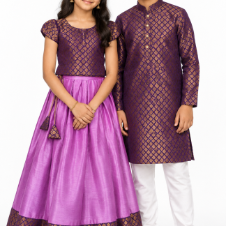Purple Sibling Set Chanderi Kurta Front; generated design preview