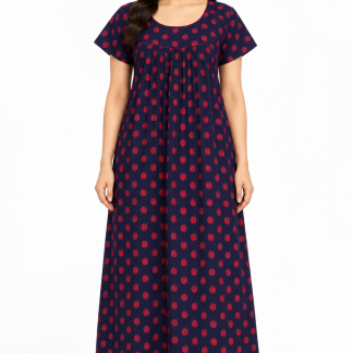 Women’s Navy Cotton Paisley Printed Maxi Nightgown, front view
