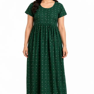 Green cotton striped maxi nightgown, front view