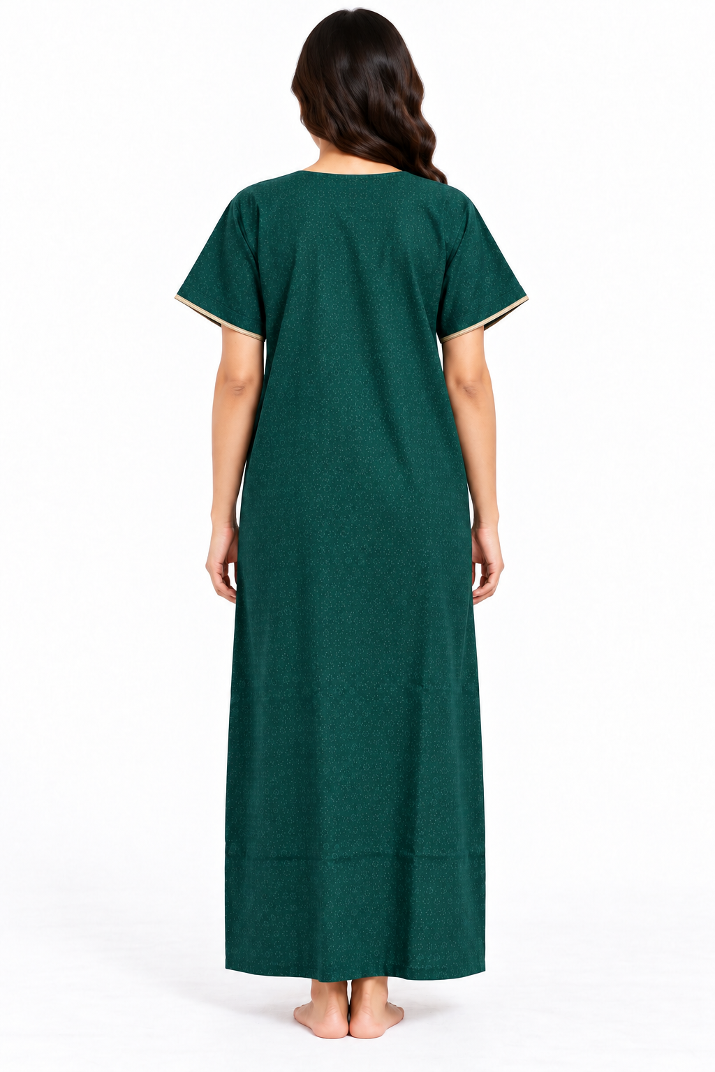 green embroidered cotton nightgown back