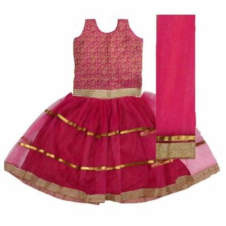 Hot Pink Brocade Silk Kids Lehenga Choli, Ethnic Festive Wear