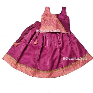 Baby Girl's Brocade Silk Lehenga Choli, Ethnic Festive Wear