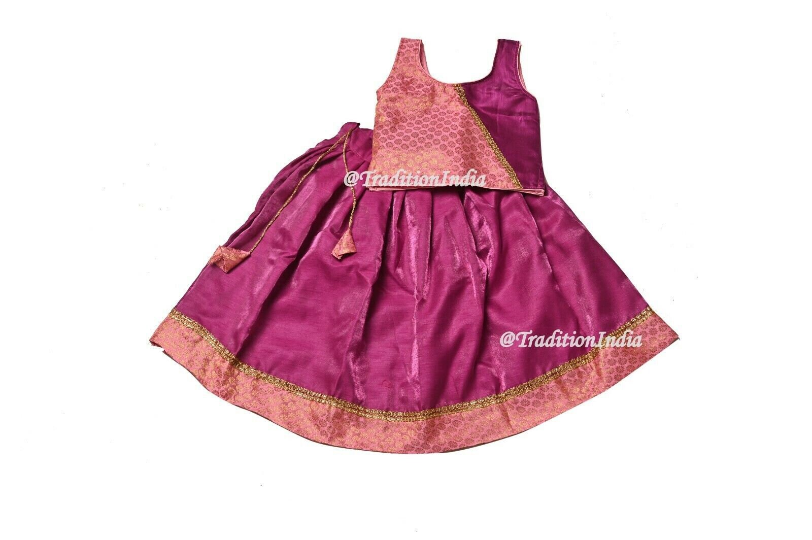 Baby Girl's Brocade Silk Lehenga Choli, Ethnic Festive Wear