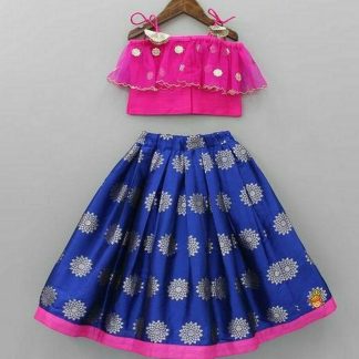 Pink & Blue Lehenga Choli Set, Ethnic Wear Pavadai for Baby Girl