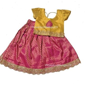 Hot Pink Chanderi Silk Kids Lehenga Choli, Ethnic Festive Wear